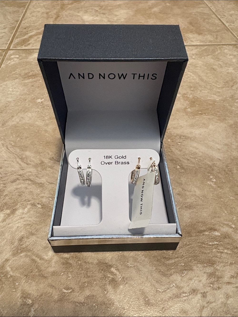 And Now This Two-Tone Huggie Hoop Earrings with Clear Stones - Gold & Silver